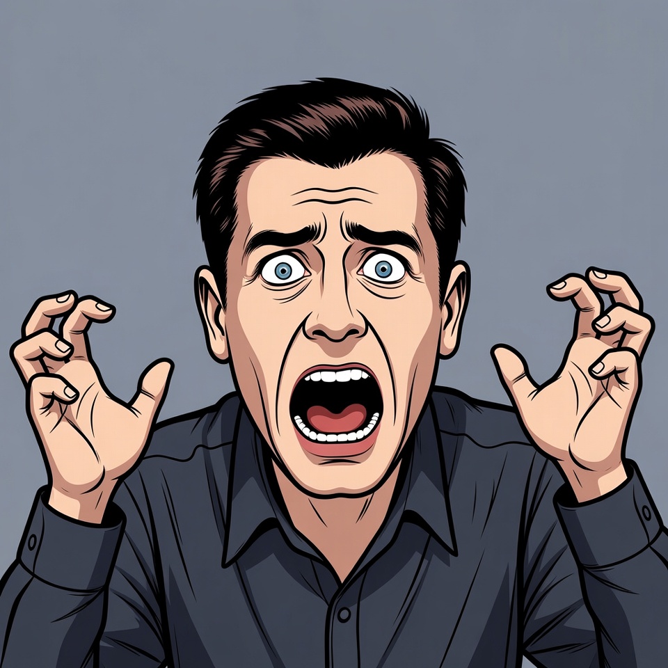 Man showing extreme fear and distress Man showing extreme fear and distress