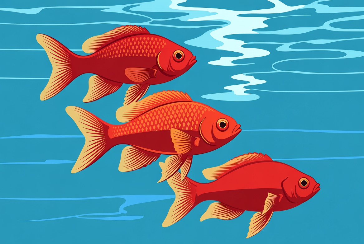 Red fish swimming in blue water Red fish swimming in blue water