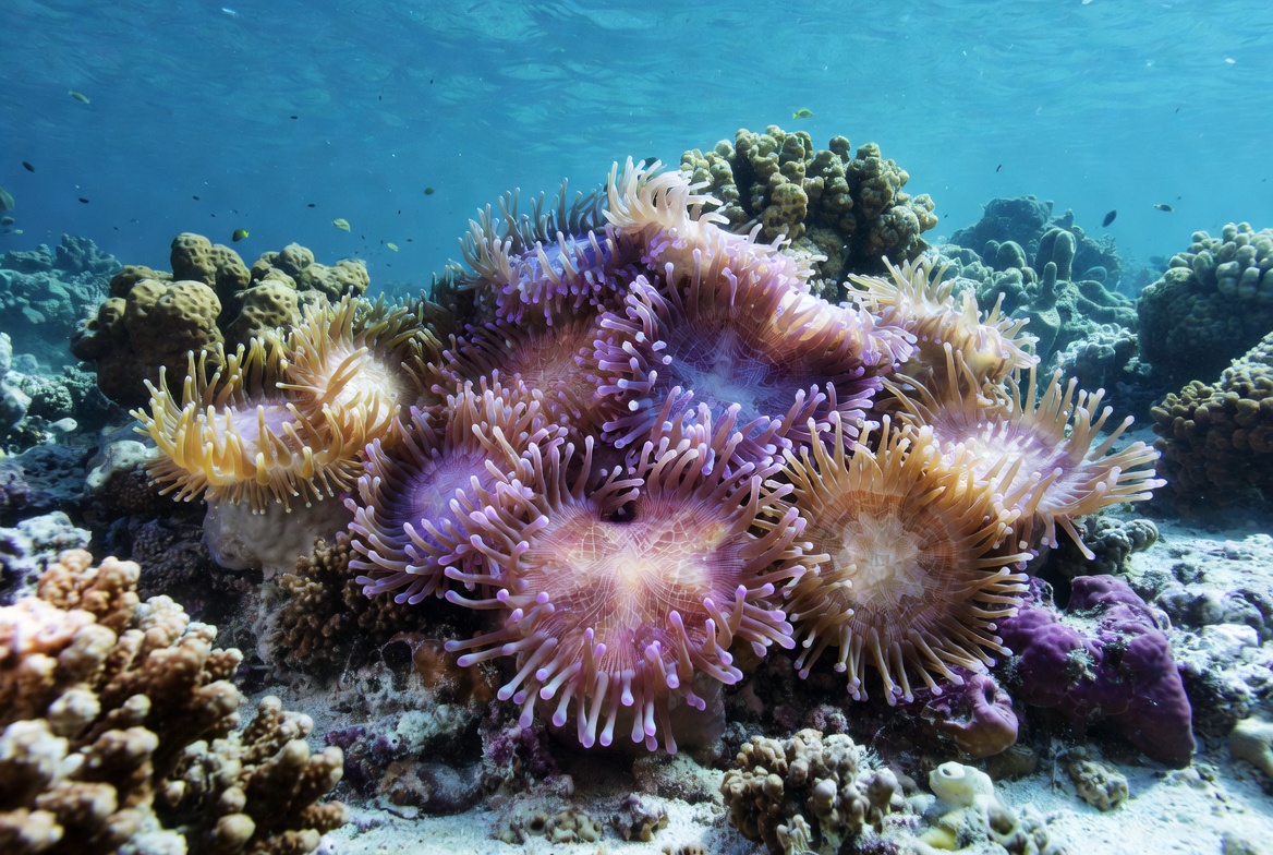 Vibrant coral reef scene in ocean Vibrant coral reef scene in ocean