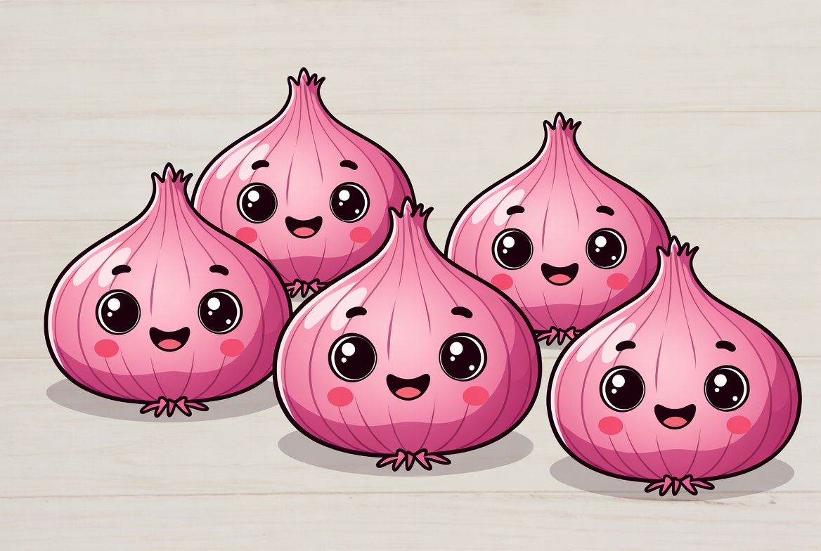 Cute pink onions in a group Cute pink onions in a group