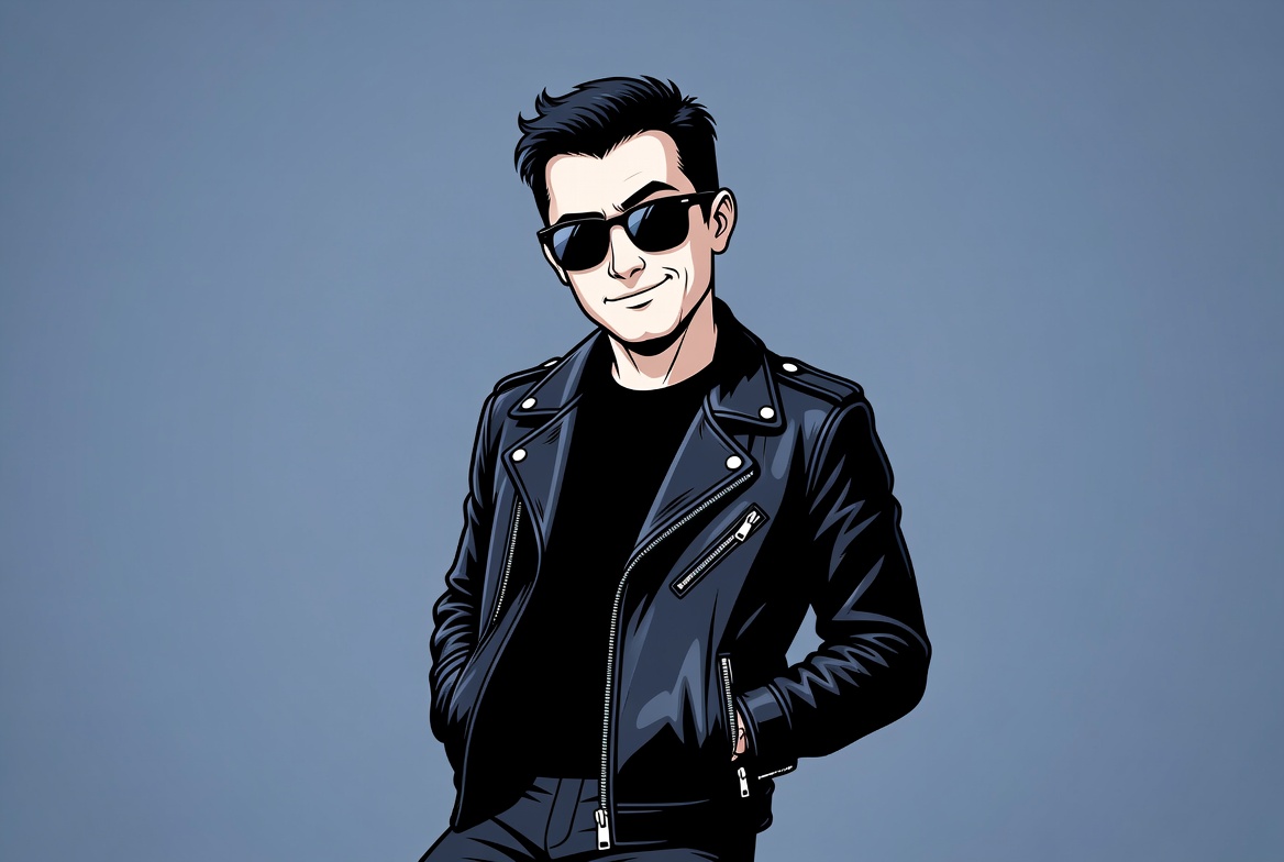 Man in leather jacket with sunglasses Man in leather jacket with sunglasses