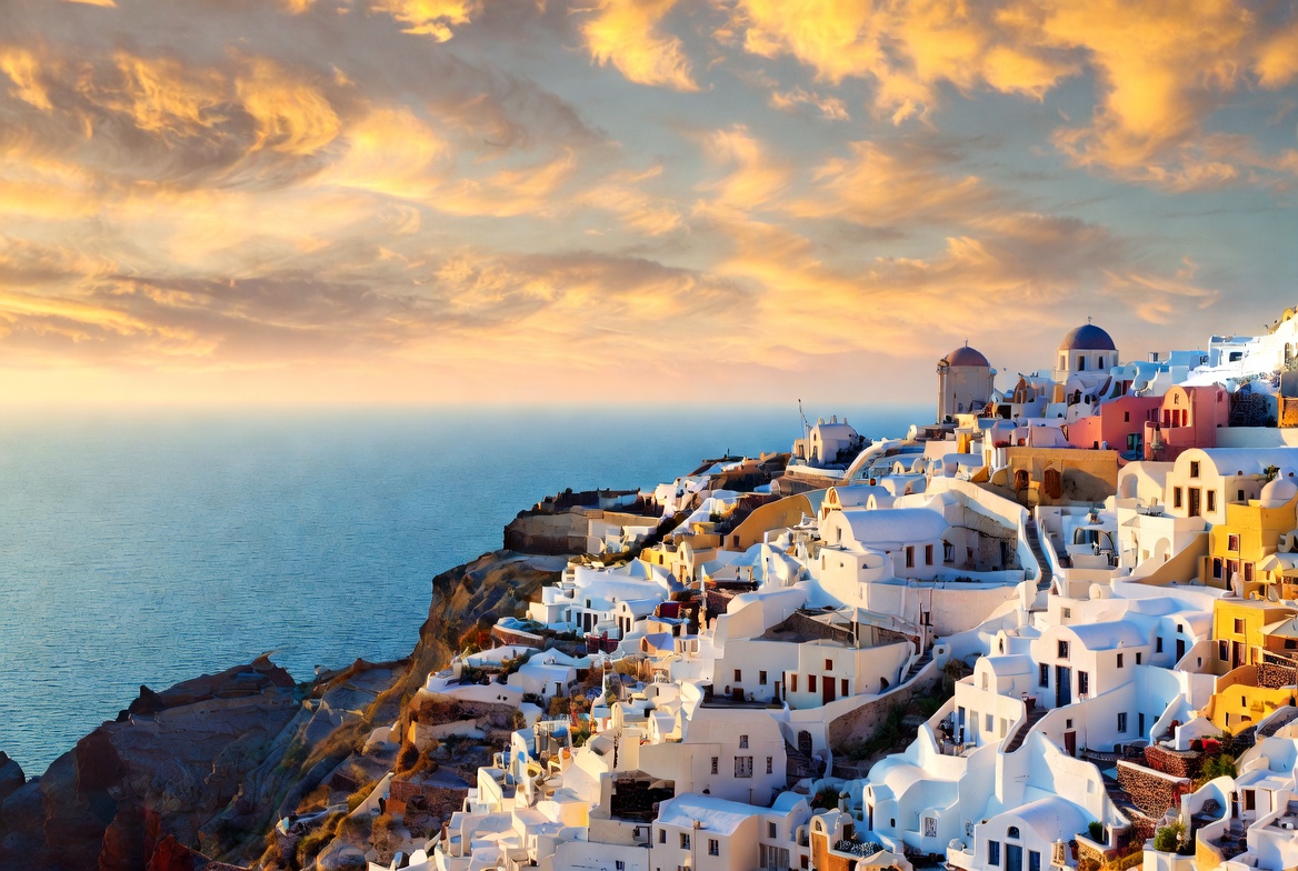 Sunset over santorini island houses Sunset over santorini island houses