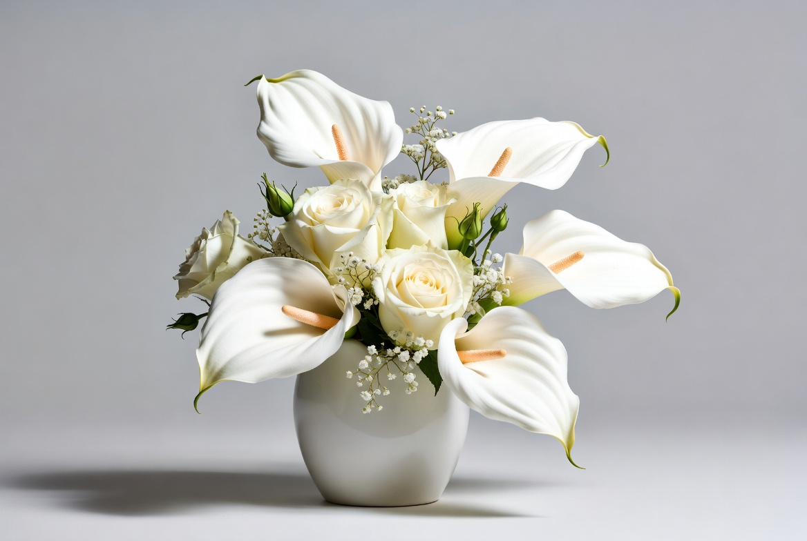 White flowers in a vase with greenery White flowers in a vase with greenery