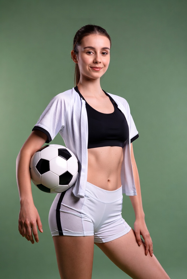 Young woman holds soccer ball Young woman holds soccer ball