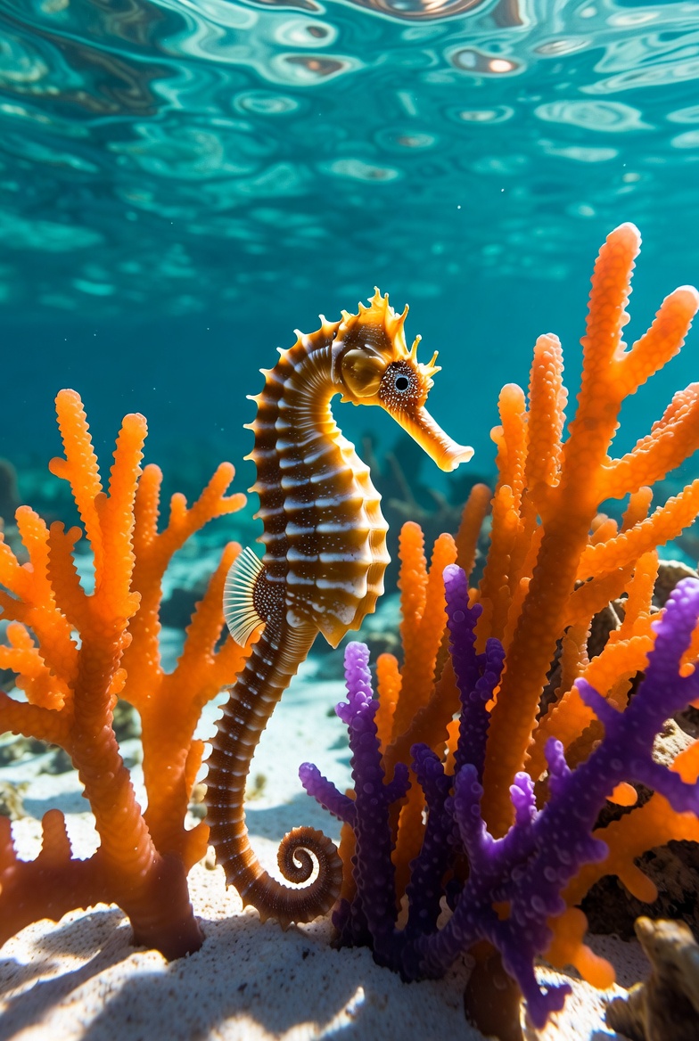 Seahorse in coral reef under ocean Seahorse in coral reef under ocean