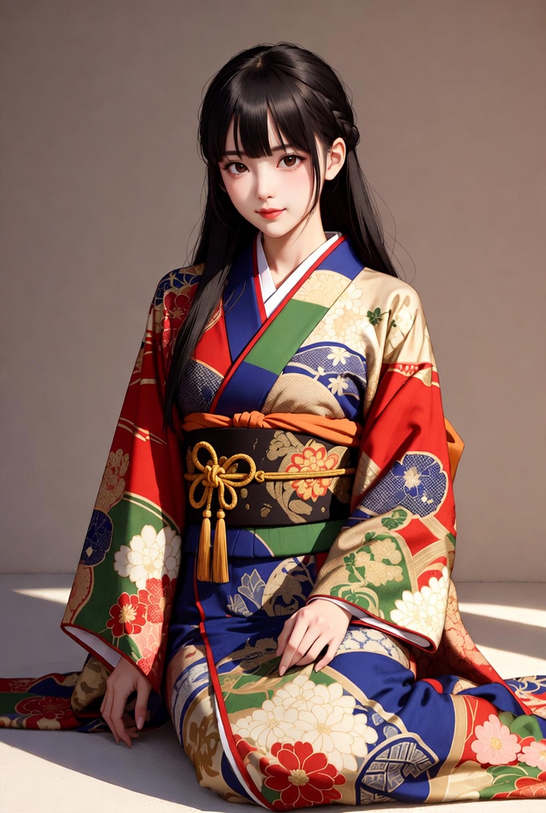 Young woman in colorful kimono Young woman in colorful kimono