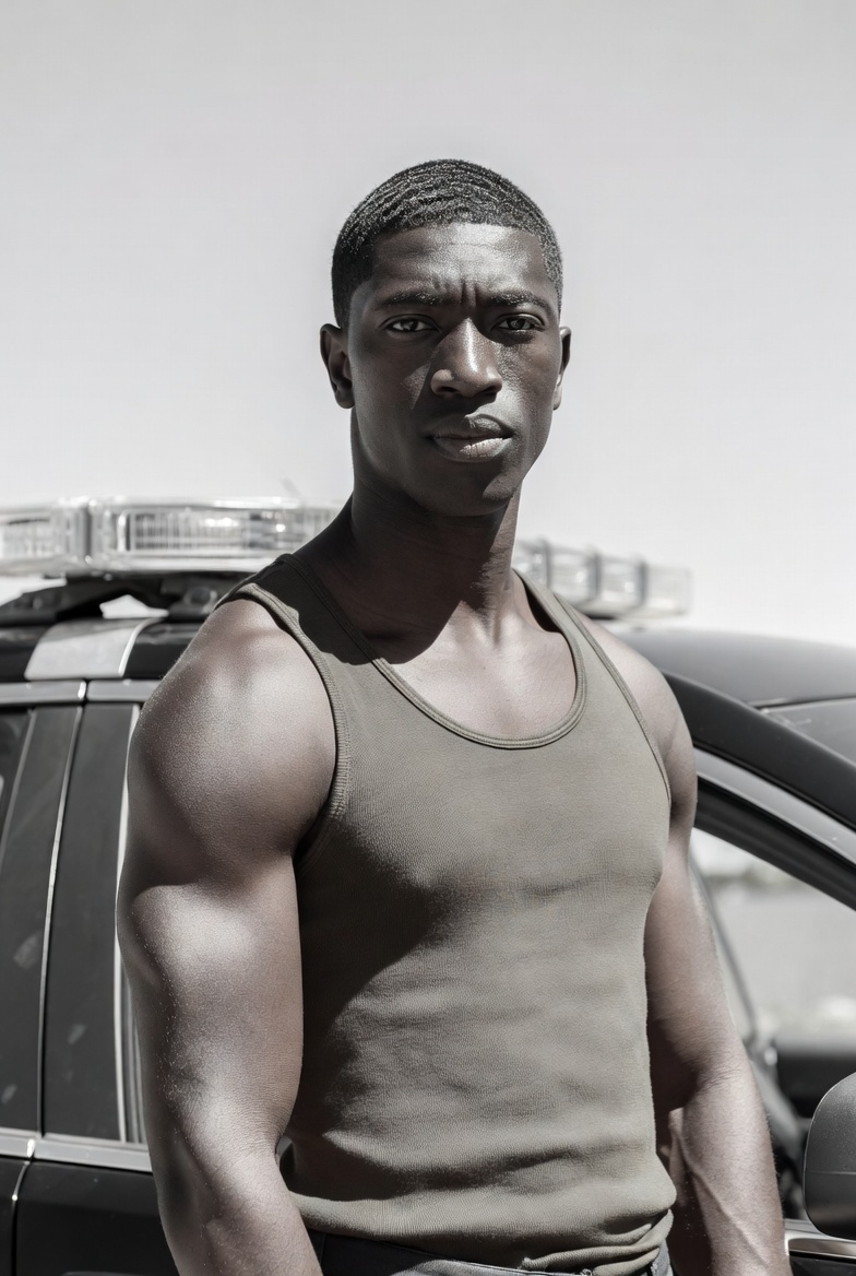 Police officer poses near vehicle Police officer poses near vehicle