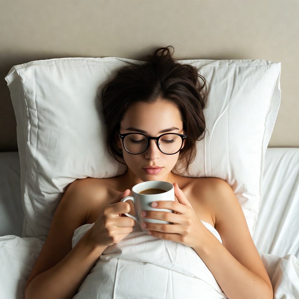 Woman drinking coffee in bed Woman drinking coffee in bed