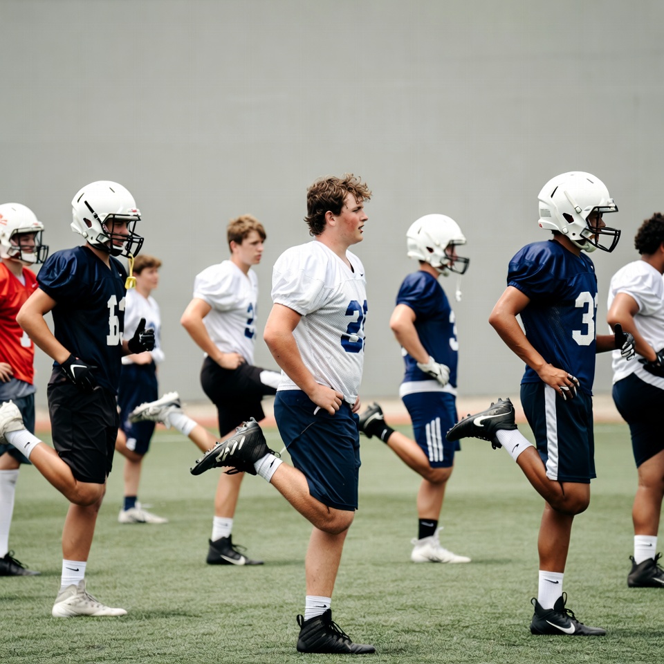 Football players practice on field Football players practice on field