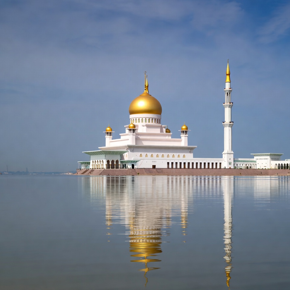 Mosque with golden dome by water Mosque with golden dome by water