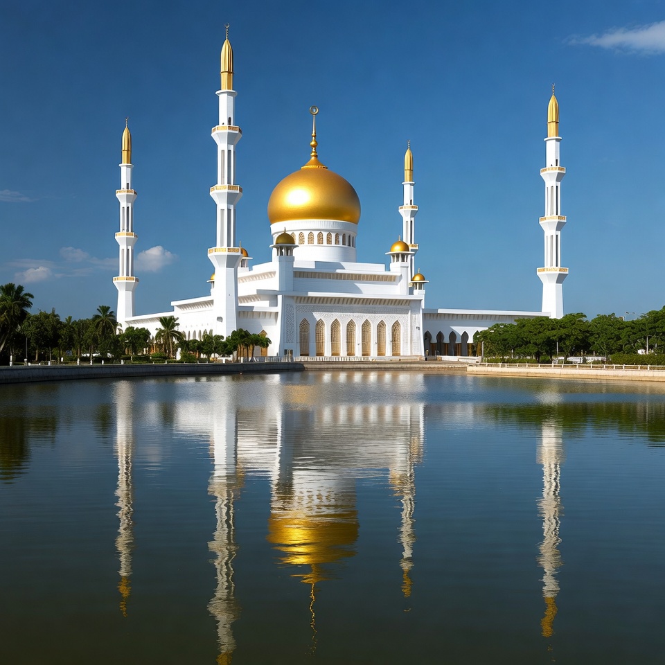 Golden dome mosque by the water Golden dome mosque by the water