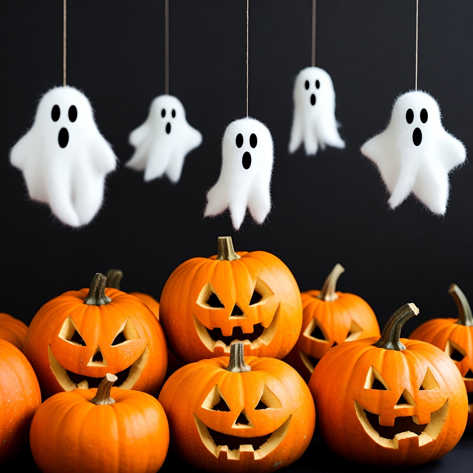 Ghosts and pumpkins for halloween display Ghosts and pumpkins for halloween display