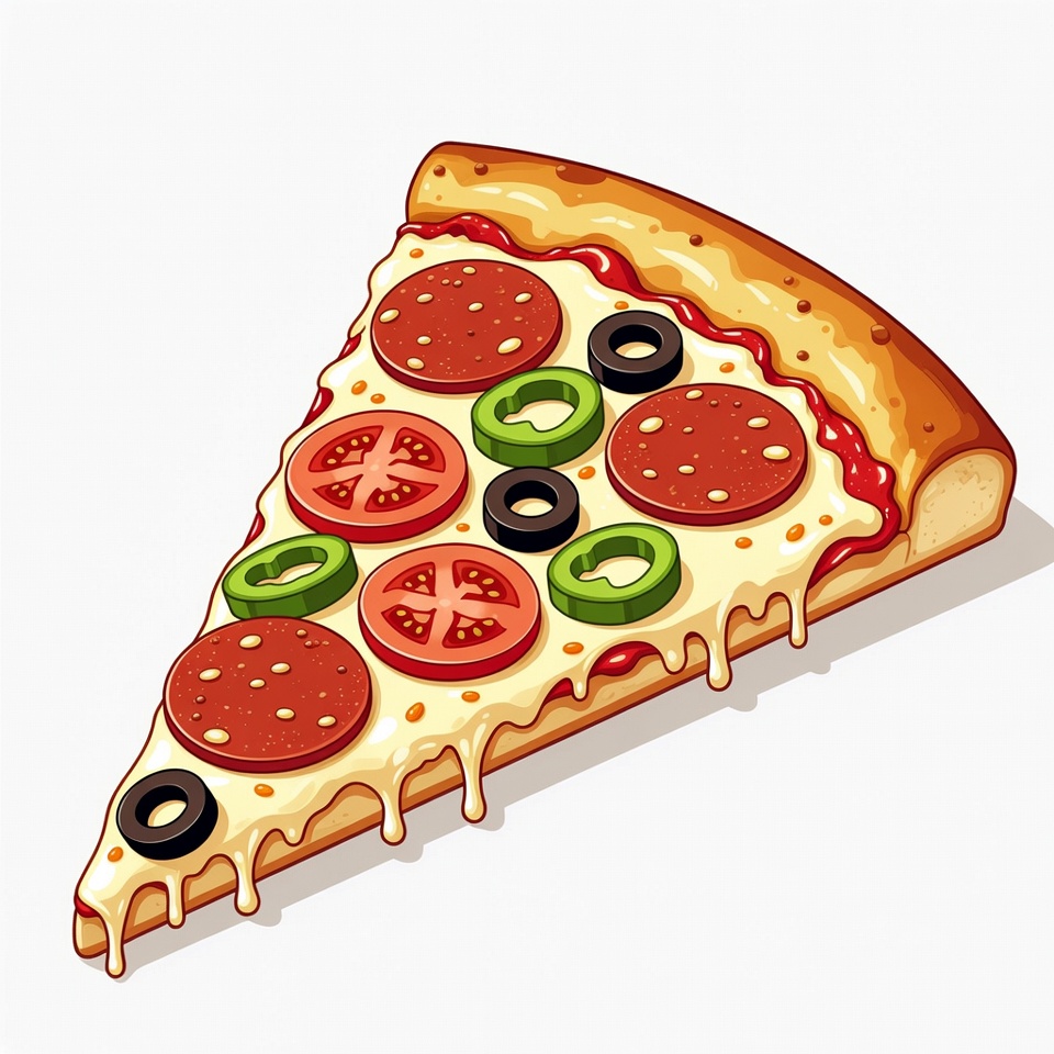 Slice of pizza with toppings Slice of pizza with toppings