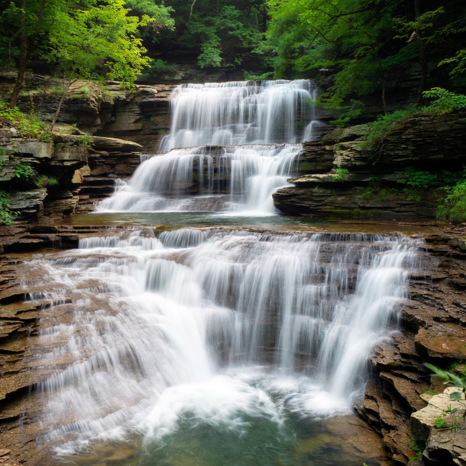 Waterfalls in a forested area Waterfalls in a forested area