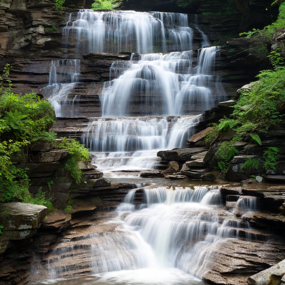 Waterfall cascading over rocks in nature Waterfall cascading over rocks in nature