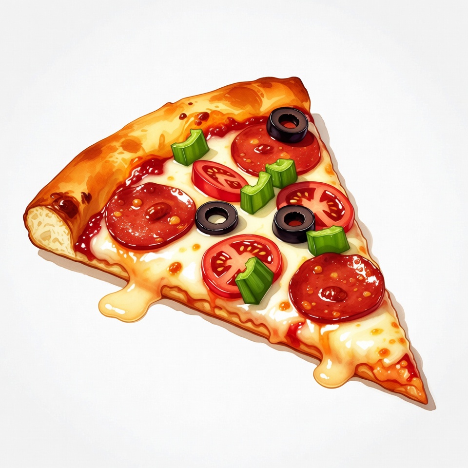 Classic slice of pizza with toppings Classic slice of pizza with toppings
