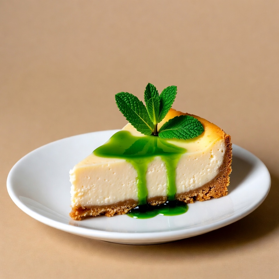 Slice of cheesecake with mint Slice of cheesecake with mint
