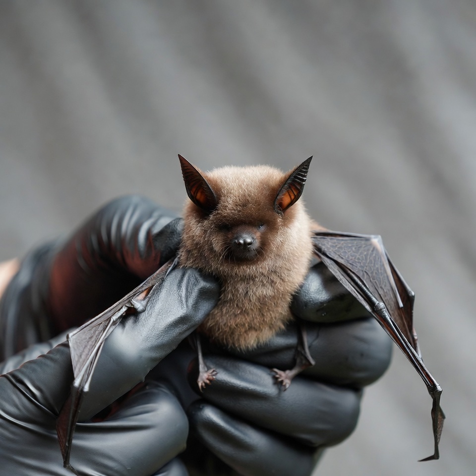 Bat in hand at wildlife rescue center Bat in hand at wildlife rescue center