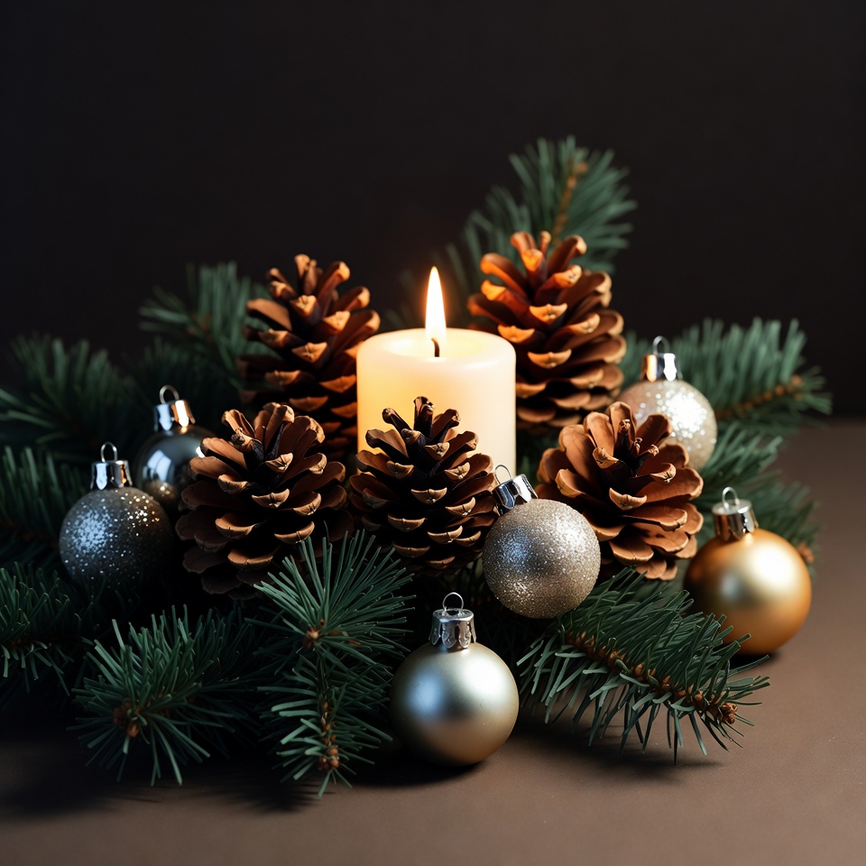 Christmas decoration with candle and pinecones Christmas decoration with candle and pinecones