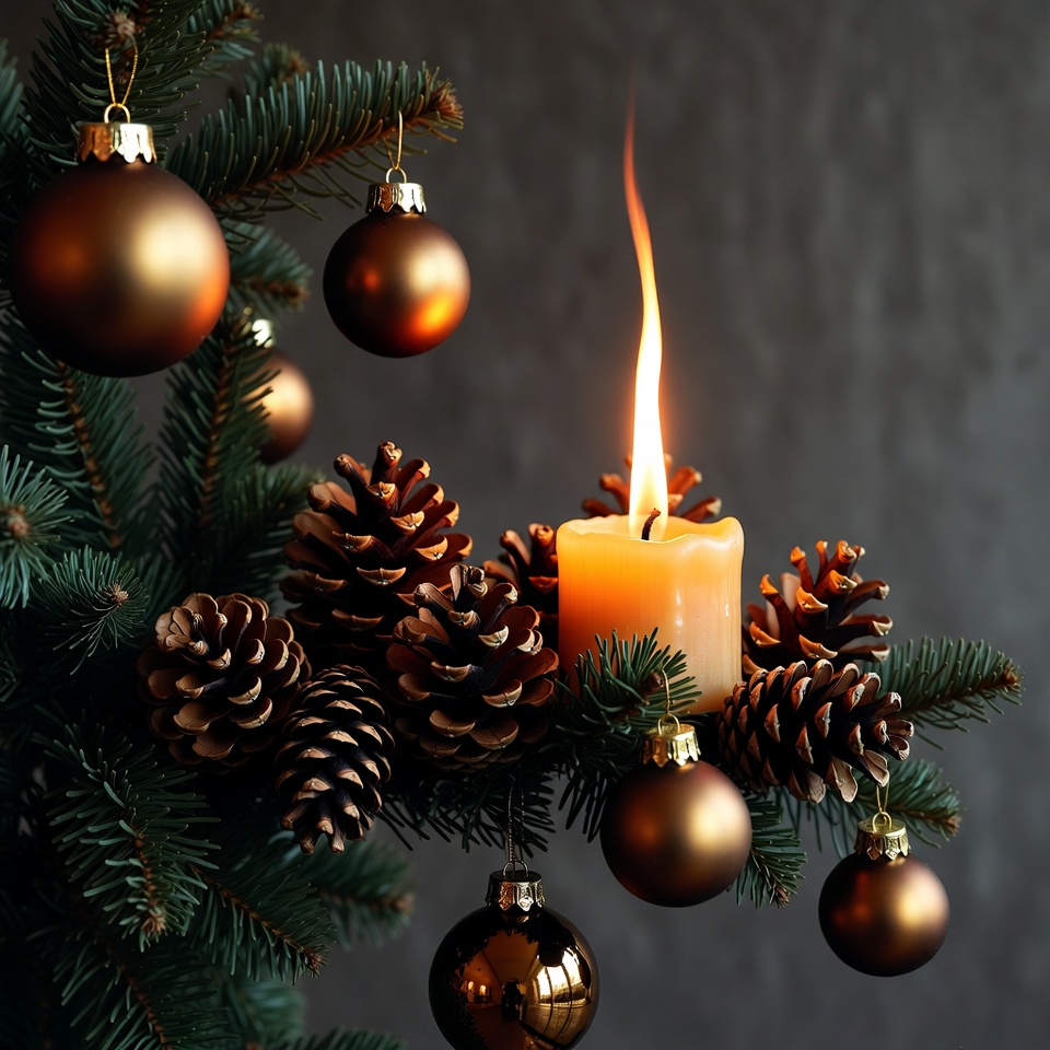 Christmas decorations with candle and ornaments Christmas decorations with candle and ornaments