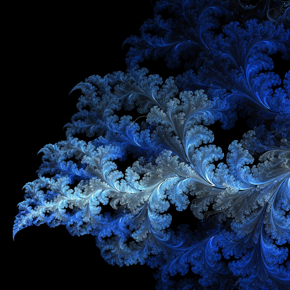 Blue fractal pattern on black background Blue fractal pattern on black background