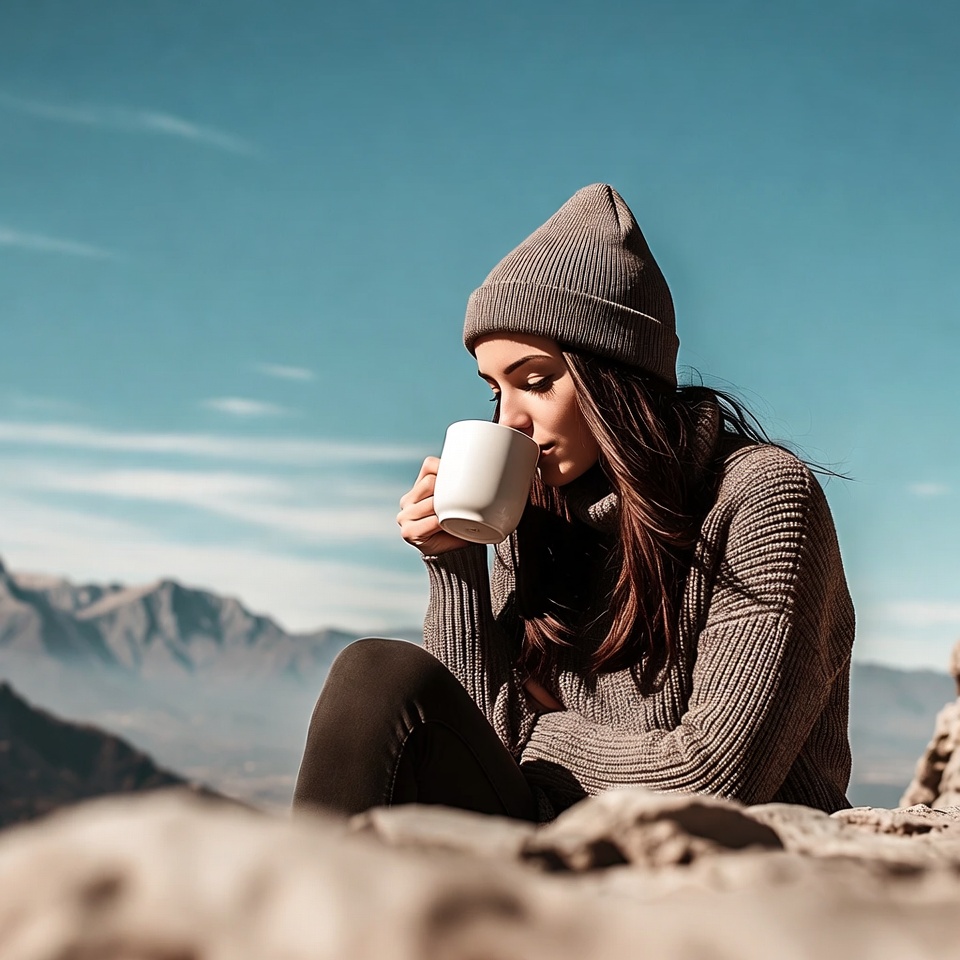 Drinking coffee on mountain top Drinking coffee on mountain top