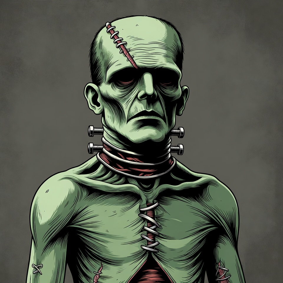 Green humanoid figure with stitches and bolts Green humanoid figure with stitches and bolts