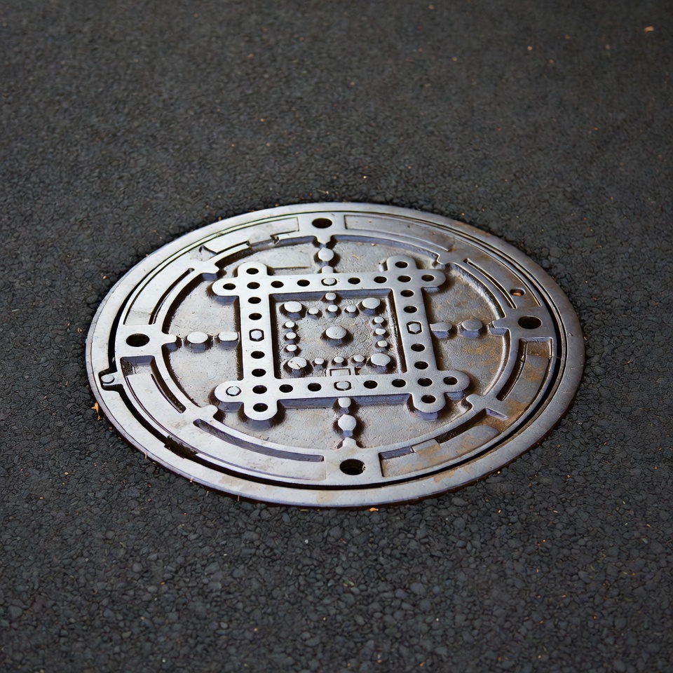 Unique manhole cover design on street Unique manhole cover design on street