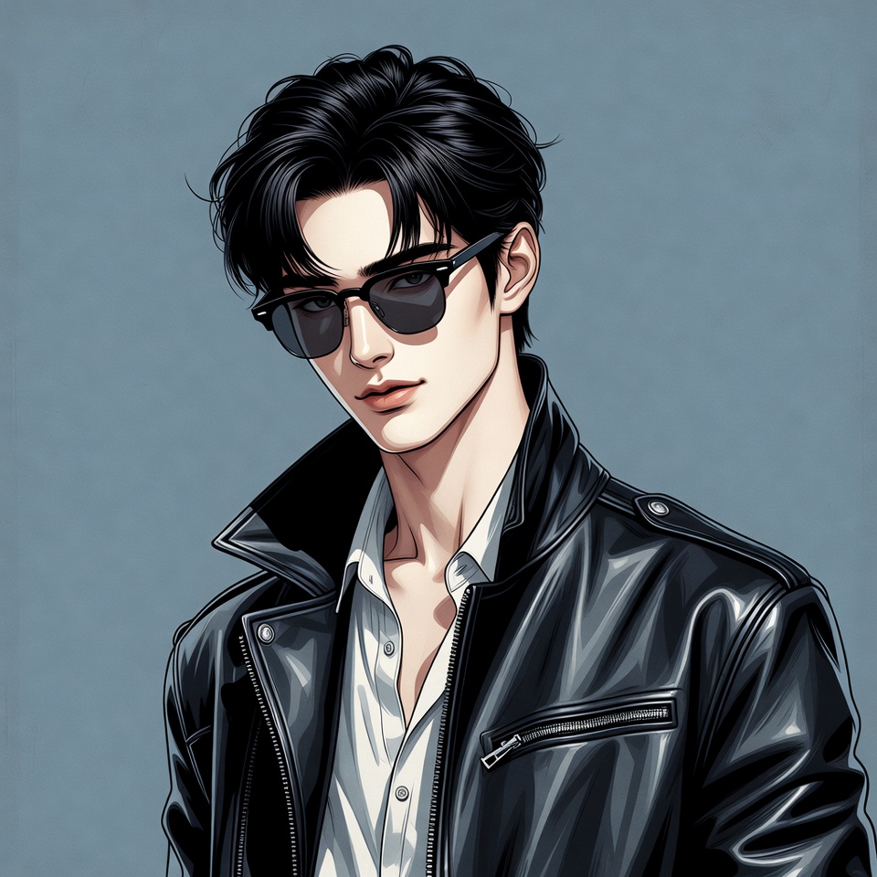 Young man wearing sunglasses and leather jacket Young man wearing sunglasses and leather jacket