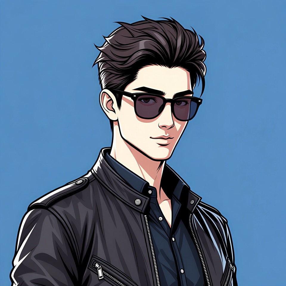 Young man in sunglasses with dark jacket Young man in sunglasses with dark jacket