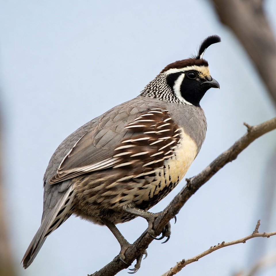 Quail perched on tree branch Quail perched on tree branch