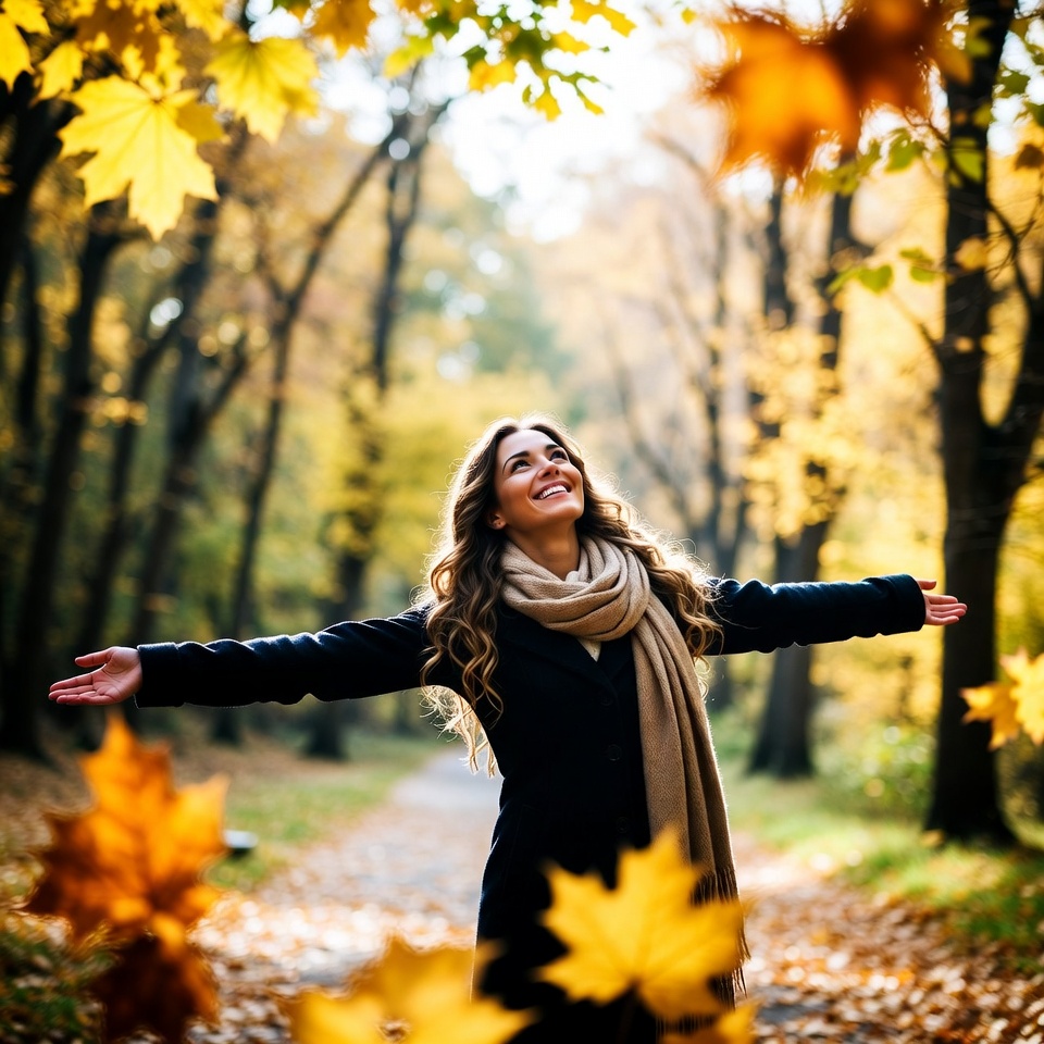 Joyful woman in autumn park Joyful woman in autumn park