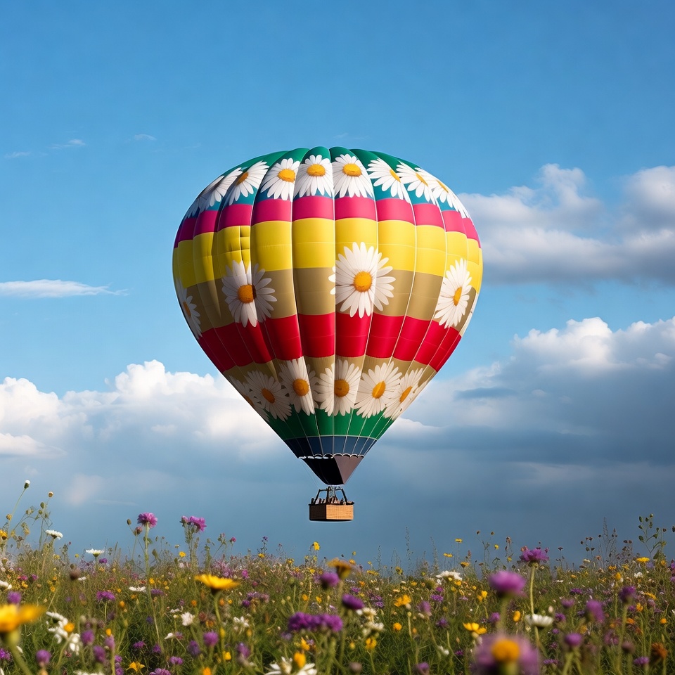 Colorful hot air balloon in field Colorful hot air balloon in field