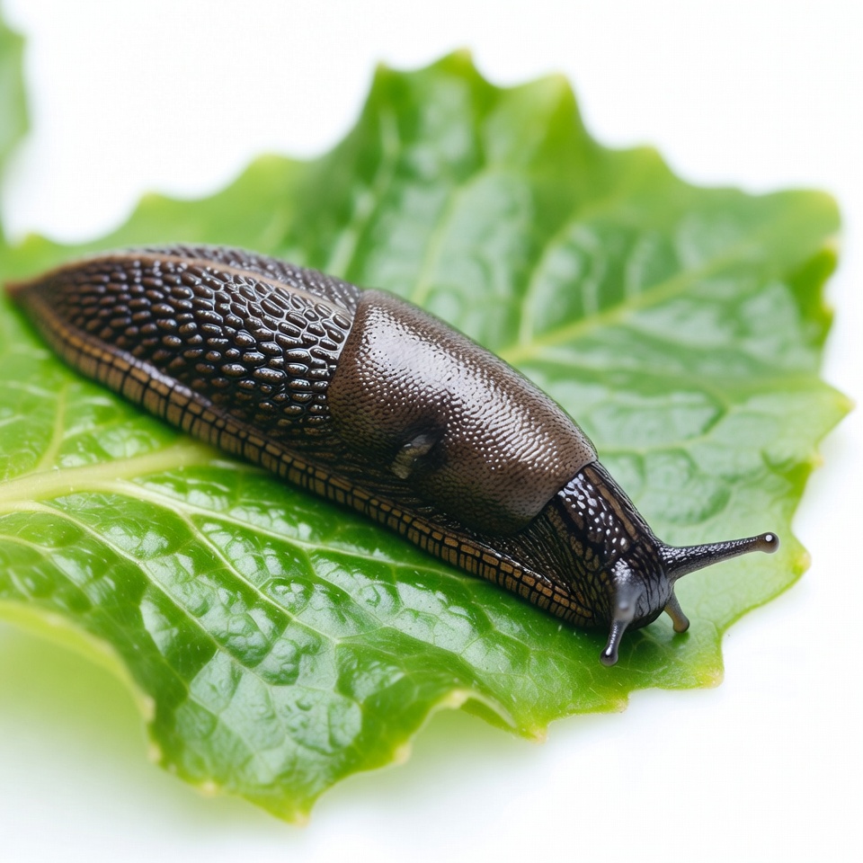 Large slug on green leaf Large slug on green leaf