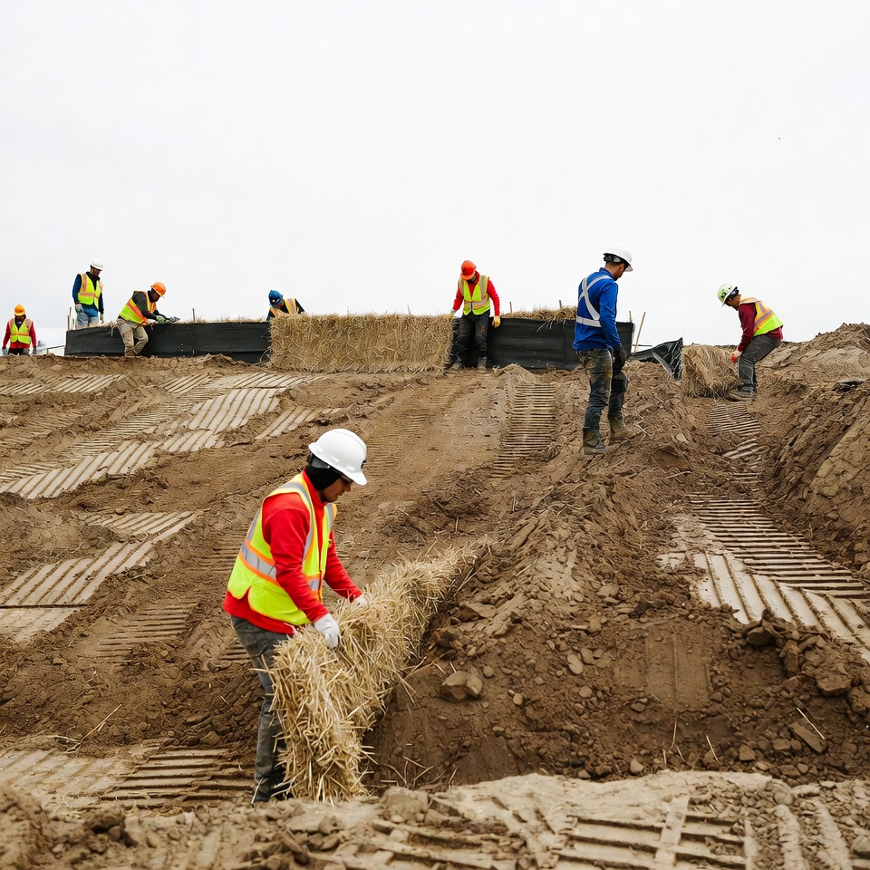 Workers prepare soil for planting Workers prepare soil for planting
