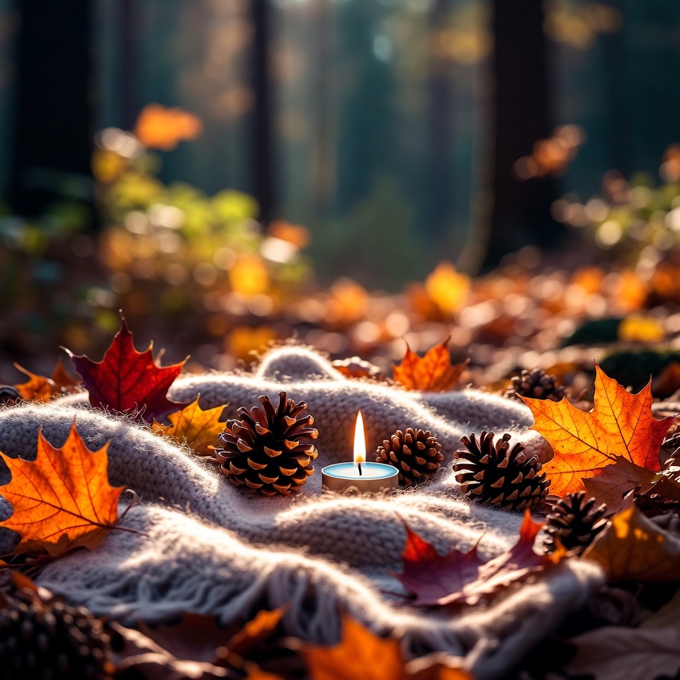 Autumn scene with candle and leaves Autumn scene with candle and leaves