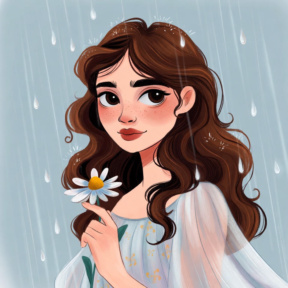 Girl with flower in rain Girl with flower in rain