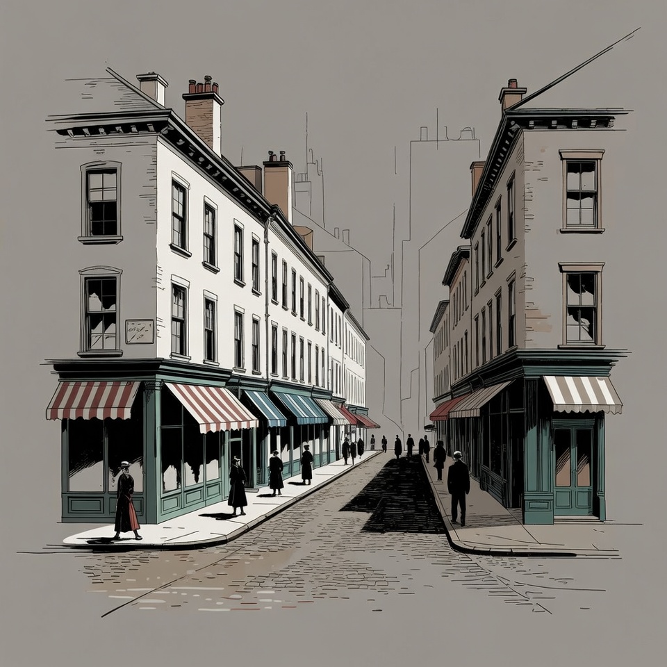 Historic street scene with people walking Historic street scene with people walking