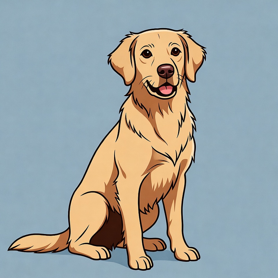 Golden dog sitting on blue background Golden dog sitting on blue background