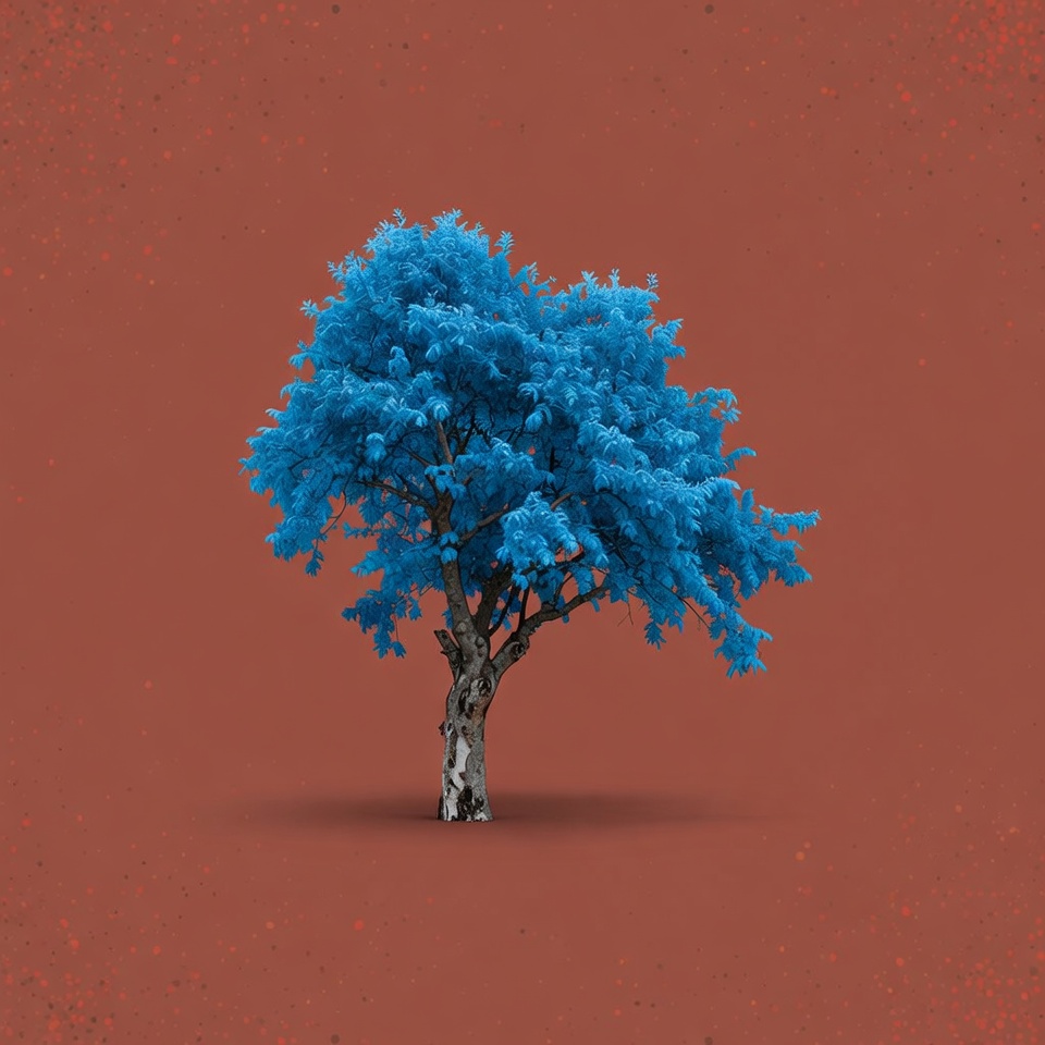 Blue tree on red background Blue tree on red background