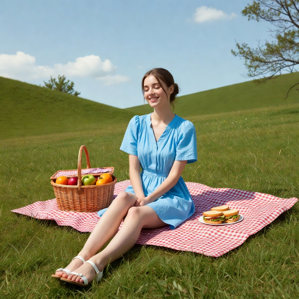Enjoying a picnic on green grass Enjoying a picnic on green grass