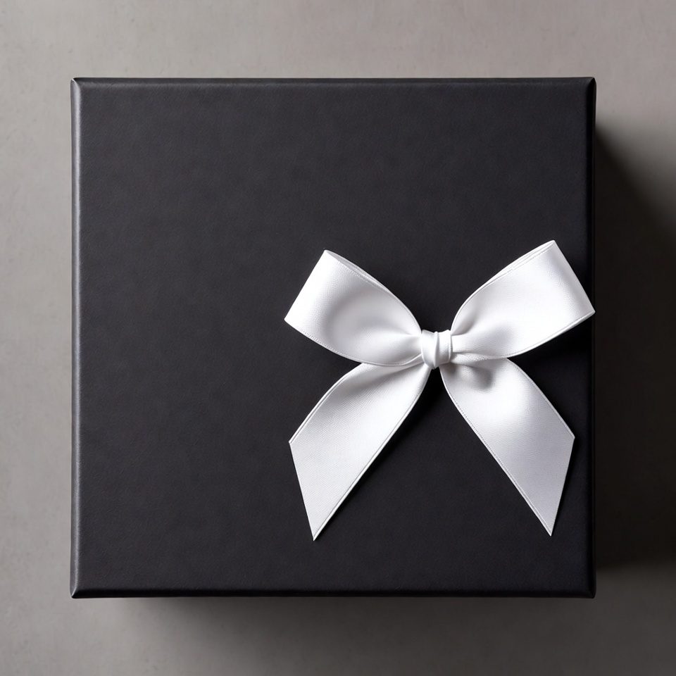 Gift box with white bow on table Gift box with white bow on table