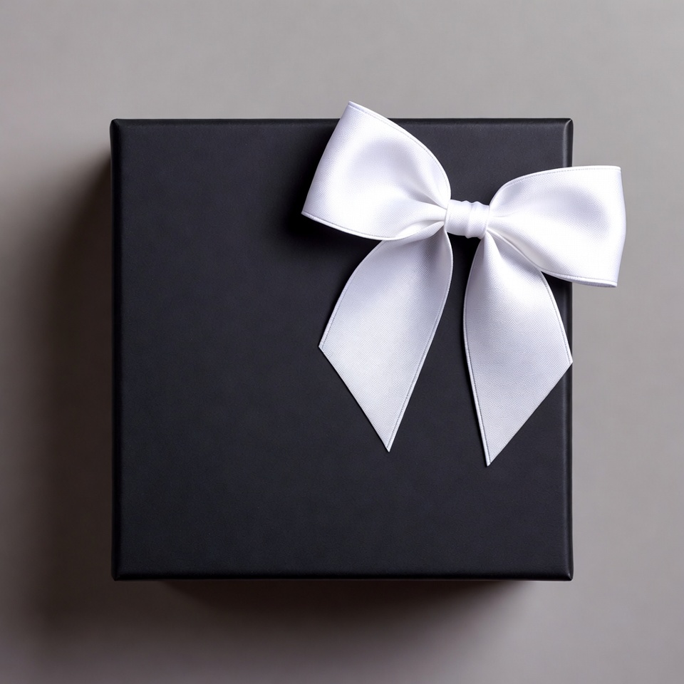 Gift box with white bow on gray surface Gift box with white bow on gray surface