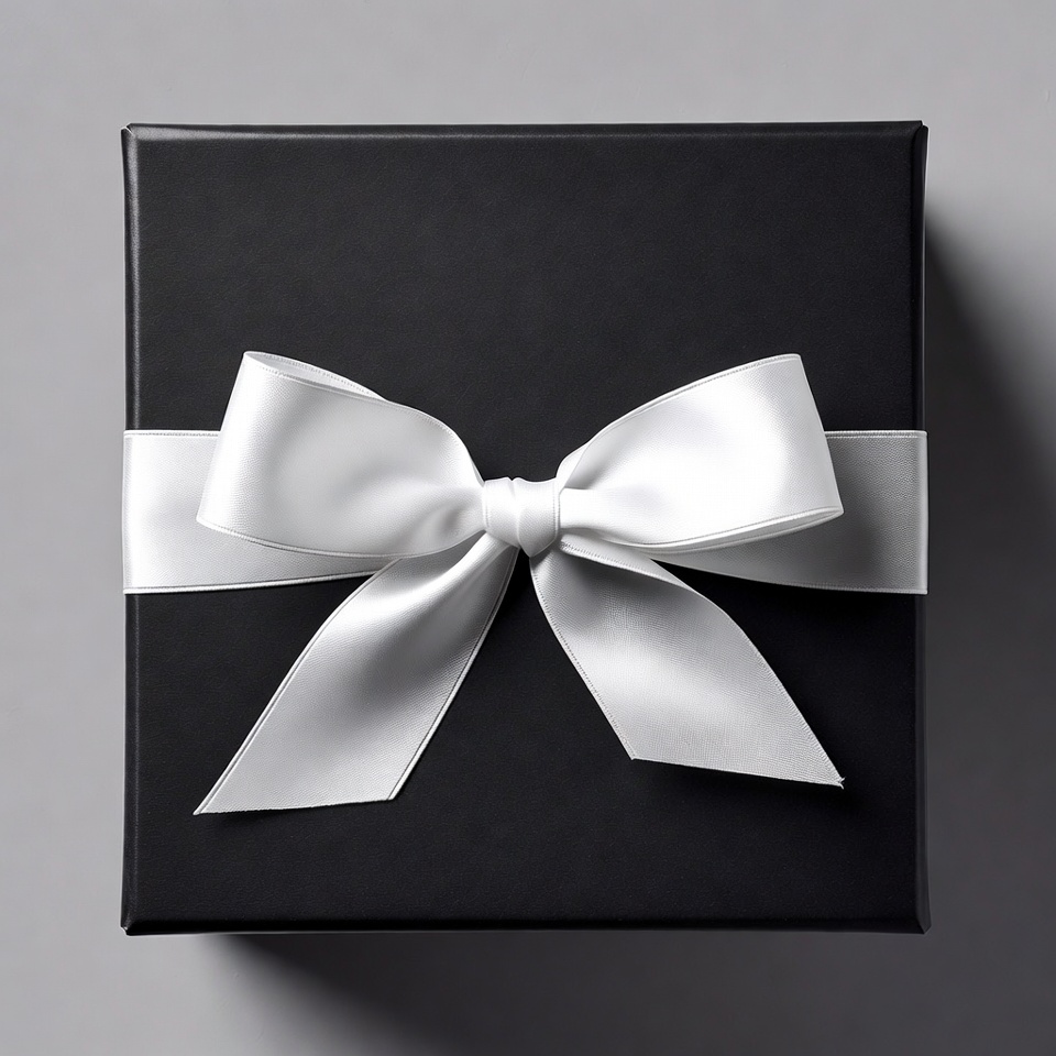 Black gift box with white ribbon Black gift box with white ribbon