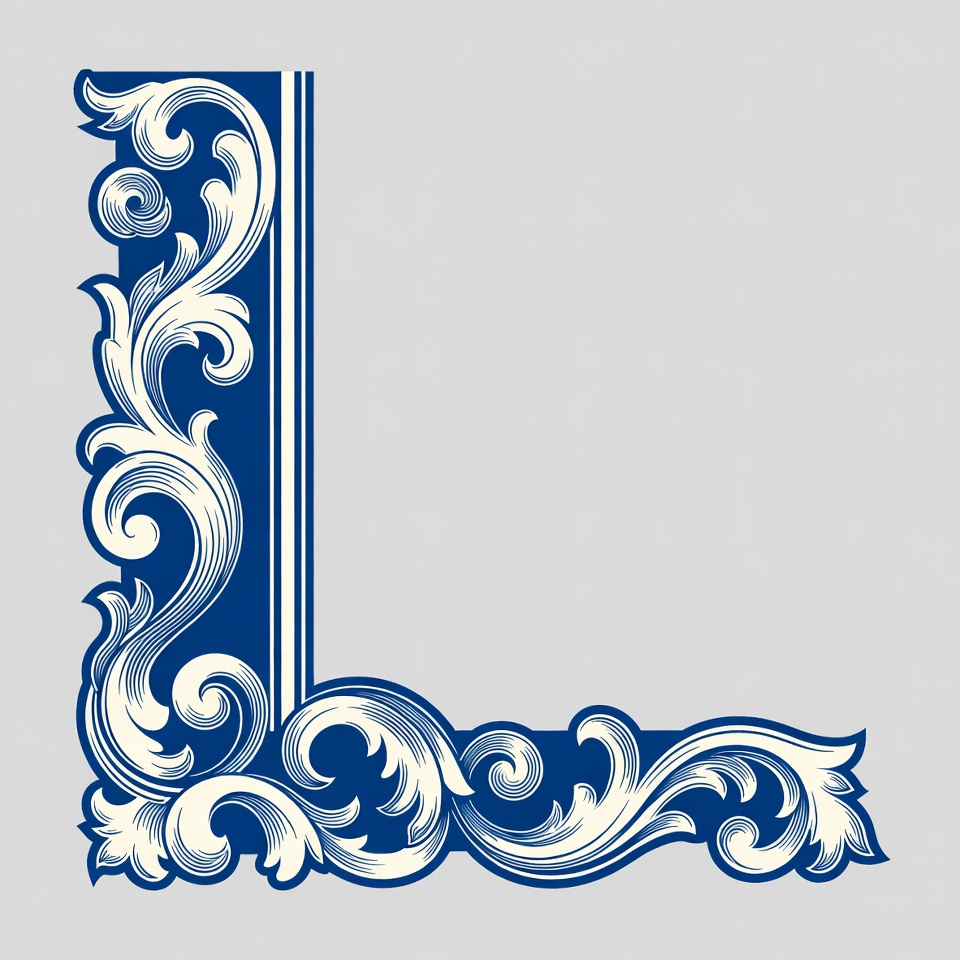 Decorative blue flourish design corner Decorative blue flourish design corner