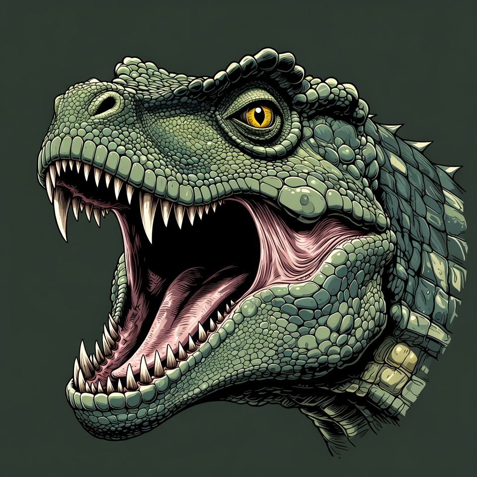 Large dinosaur head with open mouth Large dinosaur head with open mouth