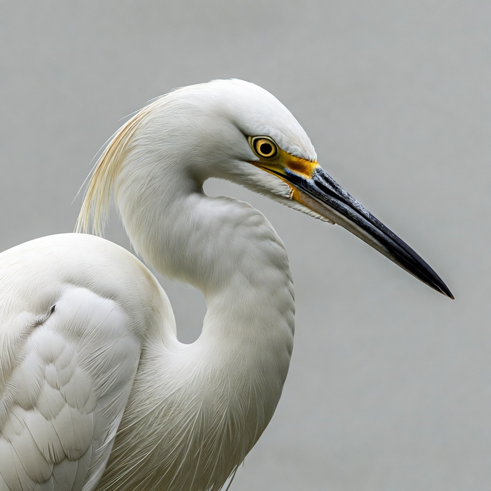 Snowy egret stands on gray background Snowy egret stands on gray background
