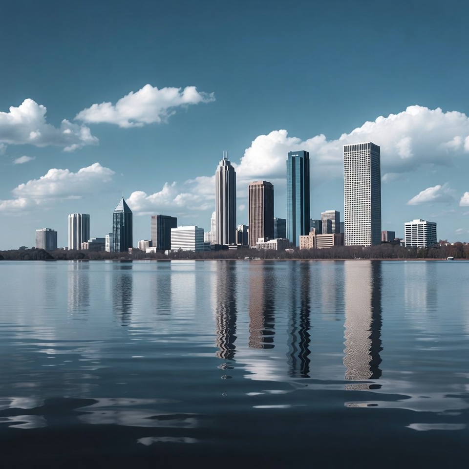 City skyline reflected on water City skyline reflected on water