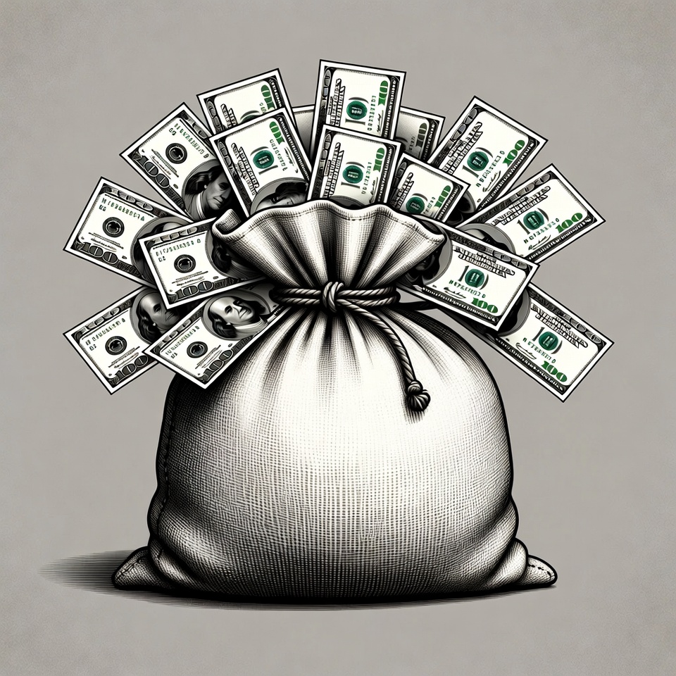 Money bag filled with cash stacks Money bag filled with cash stacks