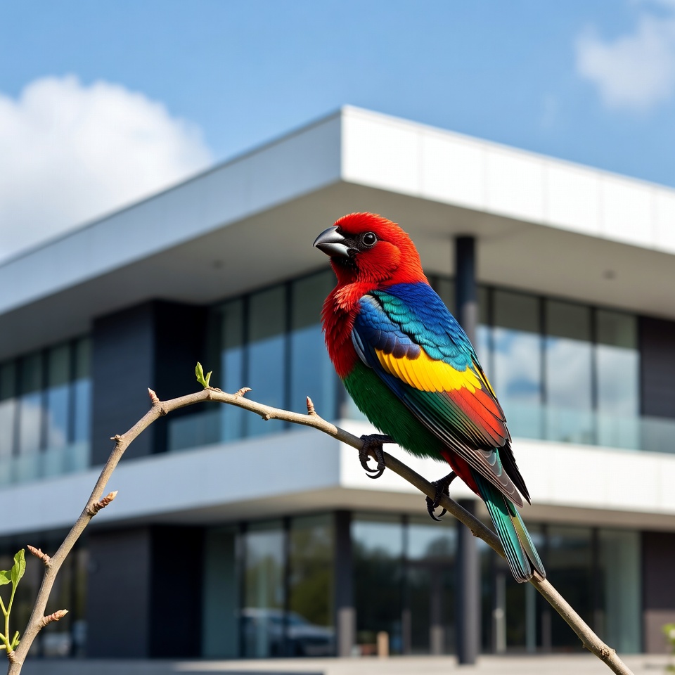 Colorful bird perched near building Colorful bird perched near building